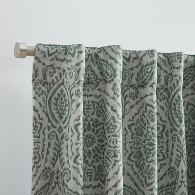 Sage Medallion Blackout Linen-Polyester Puddle Length Drapes