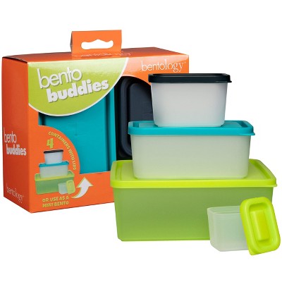 Bentology Snack Buddies - Mini Bento Snack Lunch Box w 4 Portion Control Meal Containers and Lids (Lime) - Great for Holiday & Holiday Travel