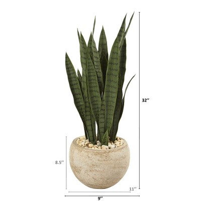 32'' Green Sansevieria Silk Plant in Sand Planter