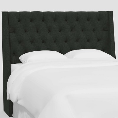 King Gilford Wingback Headboard in Linen Black - Threshold™: Elegant Pine Frame, Spot Clean, Box Spring Mount