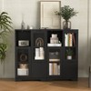 HDZNVF MDF Painted Cabinet with Glass Doors and drawer, Open Storage Space, Black - 4 of 4