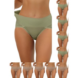 INSPIRE CHIC Women's Hi-Cut Ribbed High Waist Tummy Control Available in Plus Size Briefs 10 Packs - 1 of 4