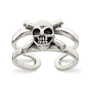 Black Bow Jewelry Antiqued SS Skull and Cross Bones Toe Ring - 1 of 2