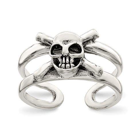 Black Bow Jewelry Antiqued SS Skull and Cross Bones Toe Ring - image 1 of 2