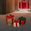Northlight Lighted Gift Boxes Christmas Outdoor Decorations - 10" - Red and Gold - Set of 3 - 2 of 4