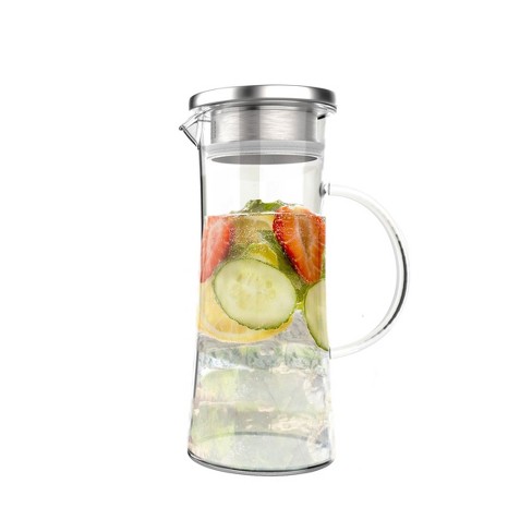 Glass Pitcher-50oz. Carafe with Stainless Steel Filter Lid- Heat Resistant to 300F-For Water, Coffee, Tea, Punch, Lemonade and More by Classic Cuisine - image 1 of 4