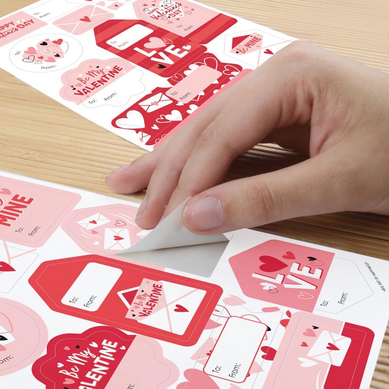 Big Dot of Happiness Happy Valentine’s Day - Assorted Valentine Hearts Party Gift Tag Labels - To and From Stickers - 12 Sheets - 120 Stickers, 6 of 10