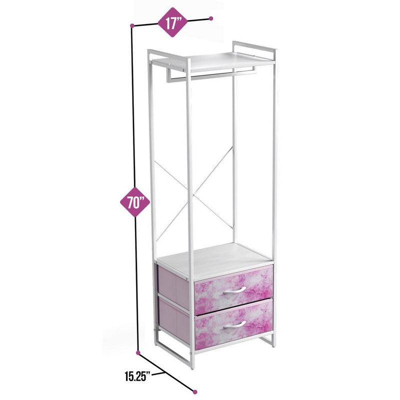 Sorbus Clothing Rack with 2 Drawers -Wood Top, Steel Frame, and fabric Drawers Storage Organizer for Hanging Shirts, Dresses, and more (Tie Dye Pink), 3 of 6