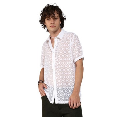 Campus Sutra Men Men's Chalk White Self-Design Cubic Shirt