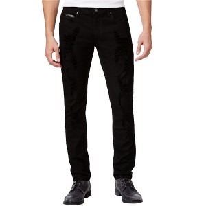 I.N.C International Concepts Mens Faux Leather Trim Skinny Fit Jeans, Black, 32W x 30L - 1 of 1