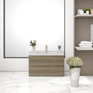 35.4" Wall-Mounted Bathroom Vanity with White Resin Sink, Soft-Close Doors & Open Back Design – Modern Floating Timber Cabinet - 1 of 4