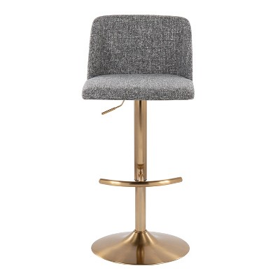 Grey Noise Fabric Gold Metal Adjustable Swivel Barstools Set of 2