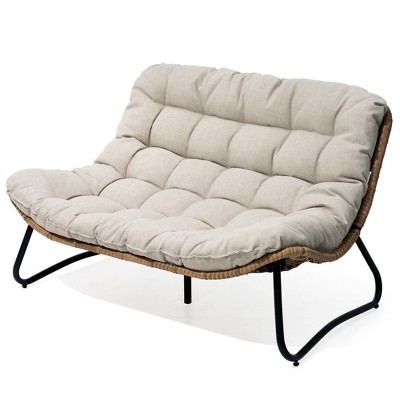 Pellebant Patio Loveseat All-Weather Rattan Large Furniture with Soft Cushions Outdoor Loveseat
