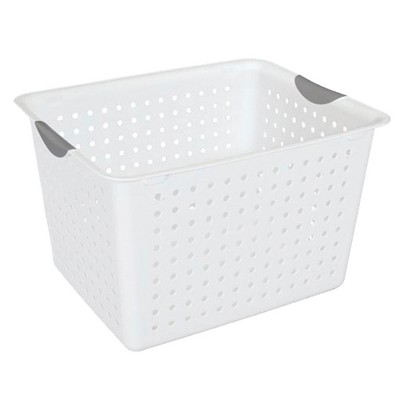 Sterilite Deep Ultra Plastic Durable Storage Bin Tote Baskets with Comfortable Handles for Household and Office Organization, White, 30 Pack