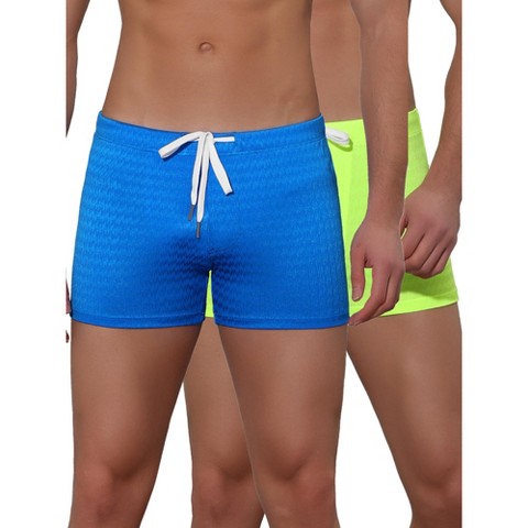 Lars Amadeus Men's Solid Color Drawstring Waist Summer Beach Swimming Trunks 2 Pack Blue/Green 28