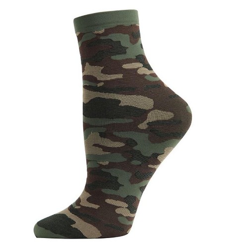 Memoi Women's You Can't See Me Camouflage Print Ankle Sock Green One Size - image 1 of 2