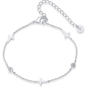 14K Gold Plated Sideways Cross Bracelet for Women Cubic Zirconia Station Bracelet - 1 of 3