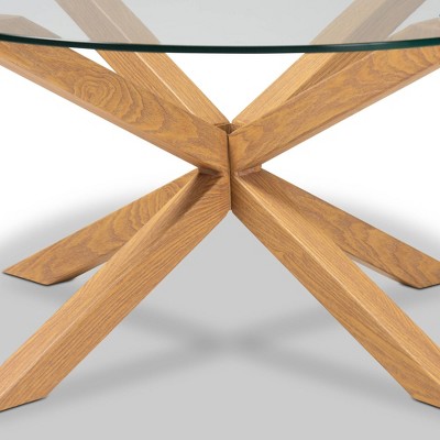 Round Glass and Wood Sculptural Coffee Table