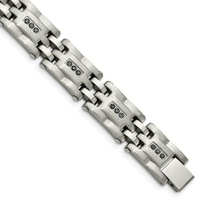 Black Bow Jewelry Mens 3/4 Ctw Black Diamond Stainless Steel 12mm Link Bracelet, 8.5 In