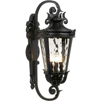 John Timberland Mediterranean Outdoor Wall Light Fixture Textured Black Scroll 27 1/2" Clear Hammered Glass for Porch Patio House