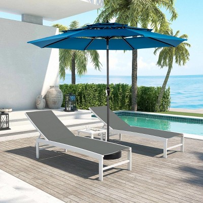 10FT Outdoor Aluminium 3 Tier Polyester Auto Tilt Umbrella,Patio Umbrella With 8 Steel Ribs,Pool Deck Umbrella,Base Not Included-Coolbibila
