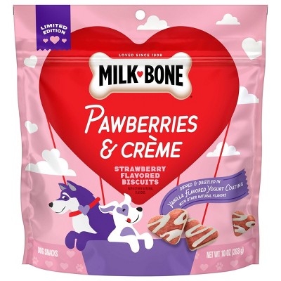 Milk-Bone Pawberries & Creme Strawberry, Yogurt and Vanilla Flavor Crunchy Dog Treat Biscuits - 10oz