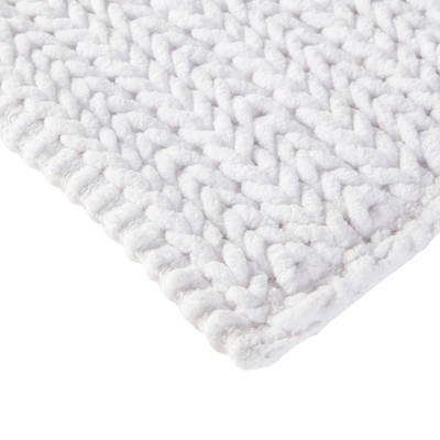 Soft White Cotton Chenille Chain Stitch 20x30 Bath Rug