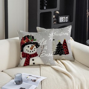Christmas Pillow Covers 18x18 Set of 2 Let it Snow Snowman Christmas Trees Xmas Grey - 1 of 3
