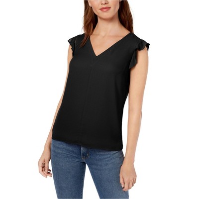 maison Jules Womens Flutter Sleeve Ruffled Blouse