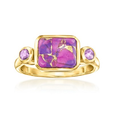 Ross-Simons Purple Turquoise and 0.10 ct. t.w. Amethyst Ring in 18kt Gold Over Sterling