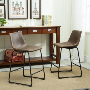 Roundhill Furniture Lotusville Vintage PU Leather Counter Height Stools, Antique Brown, Set of 2 - 1 of 4