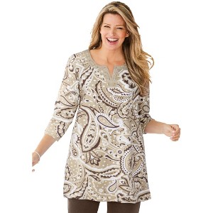 Woman Within 7-Day Three-Quarter Sleeve Grommet Notch Tunic - 1 of 4