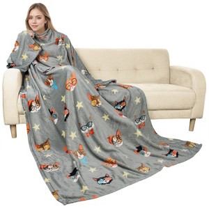 Catalonia Wearable Blanket with Sleeves and Pocket, Cozy Soft Fleece Mink Micro Plush Wrap Throws Blanket Robe for Adults, Gift for Her - 1 of 4
