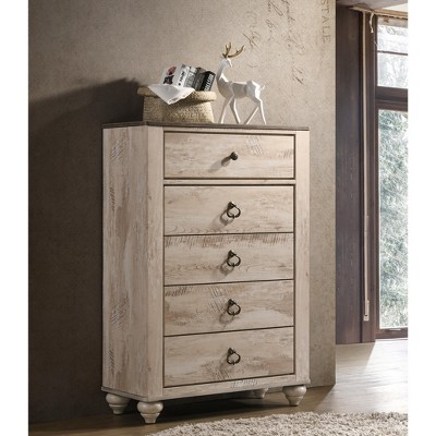 Imerland Contemporary Patched Wood Top 5-drawer Chest, White Wash Finish