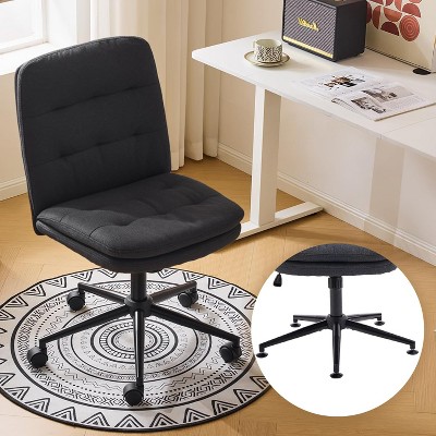 VINGLI Mid Back Armless Office Desk Chair with Wheels/no Wheels,360°Rocking Swivel Vanity Chair with Thickened Cushion, Linen