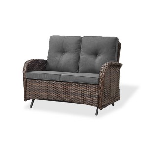 POCASSY 49.5" Wide Outdoor Glider Loveseat, All Weather Brown Wicker Rattan Patio Loveseat Glider for Porch Deck Garden - 1 of 4