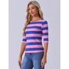 INSPIRE CHIC Women's Stripes Casual Basic Elbow Sleeves Boat Neck Slim Fit T-Shirts - 2 of 4