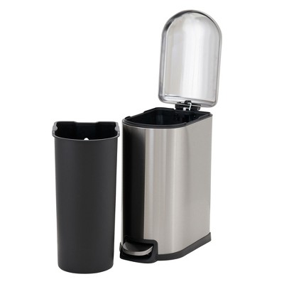 Slim Silver Stainless Steel Pedal Trash Can with Soft Close Lid