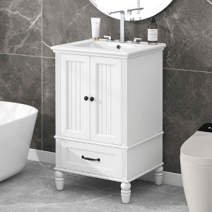 MAYEERTY 20" Bathroom Vanity with Sink 2 Doors Magnetic Stopper Adjustable Foot Pads Drawer White - 1 of 4
