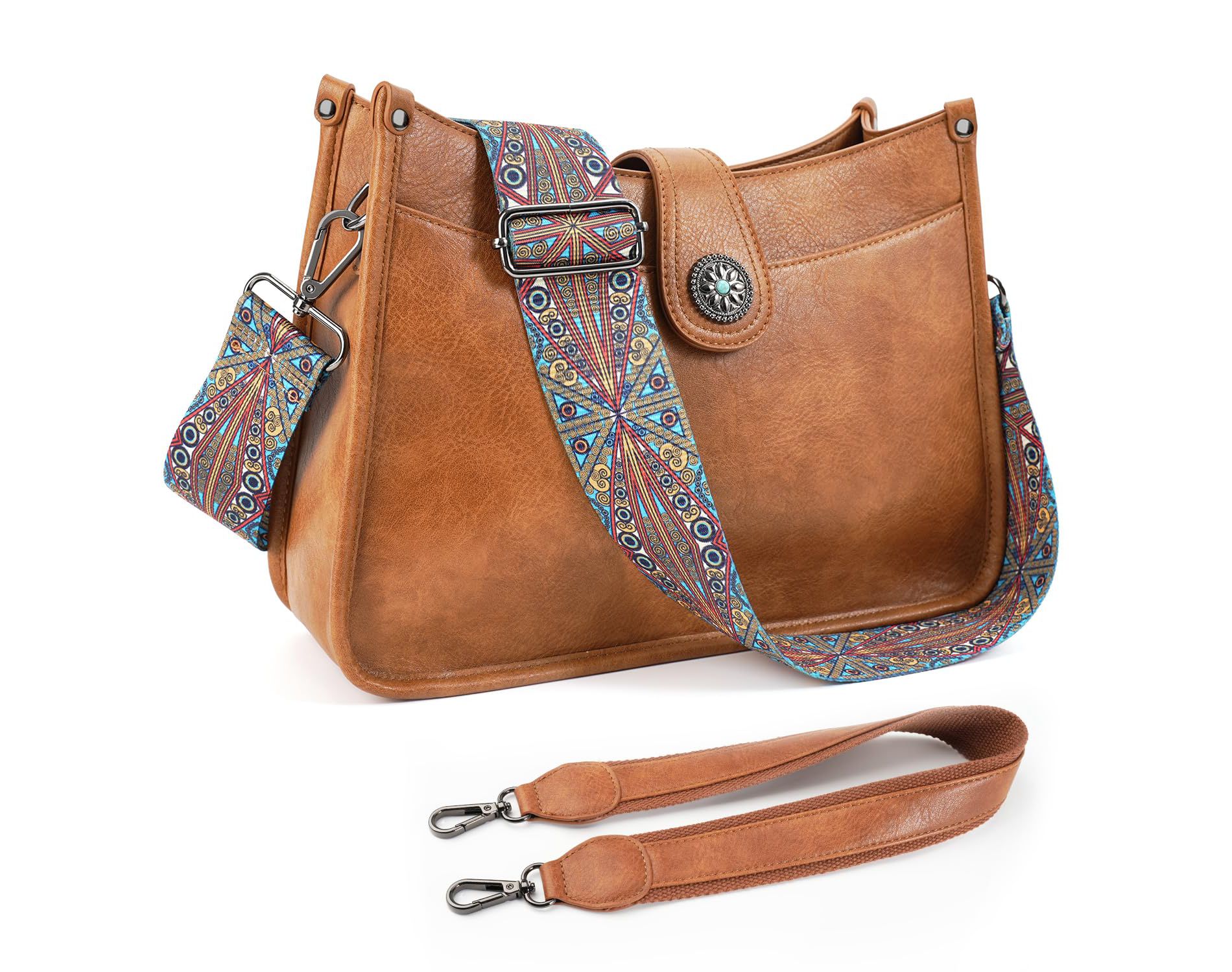 Crossbody Bags For Women Trendy, Vegan Leather Hobo Handbags Crossbody Purses Shoulder Bucket Bag with 2 Strap Brown