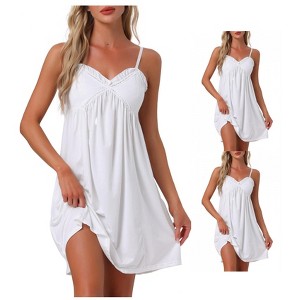 INSPIRE CHIC Women's Lingerie Ruffle Sleeveless Soft Nightgown V Neck Chemise Sleepdress - 1 of 4