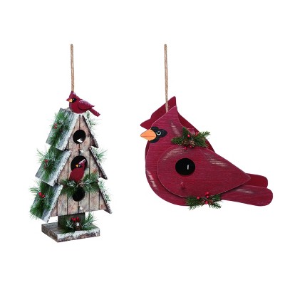 Transpac Wood 12 in. Multicolor Christmas Cardinal Birdhouse Set of 2