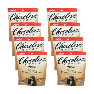 Chocolove Salted Almond Butter in 55% Dark Chocolate Bites Individually Wrapped - Case of 8/3.5 oz