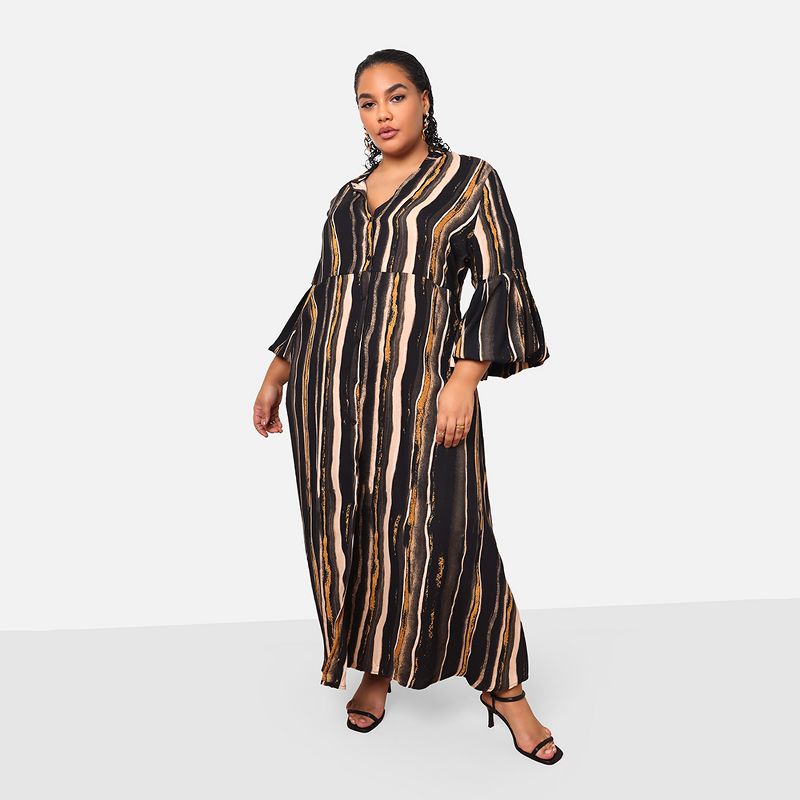 Rebdolls Women's Imelda Stripe Print Puff Sleeve Oversized Maxi Dress, 1 of 4