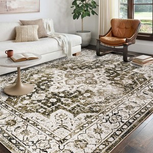 AMERLIFE Foldable Washable Medallion Area Rug, Turkish Vintage Style, Non-Slip Soft Carpet, Entryway - 1 of 4