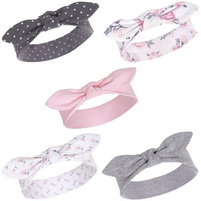 Hudson Baby Infant Girl Cotton Headbands 5pk, Pink Floral, 0-24 Months