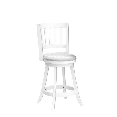 White Wood Swivel Counter Height Bar Stools with Grey Faux Leather Seats, Set of 2