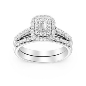 GILDED 925 Sterling Silver Wedding Ring Set for Women | Lab-Grown Diamond Engagement Ring in 1/2, 5/8, 3/4, 1 Carat | Size 7 | Bridal Set - 1 of 4