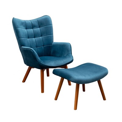 NicBex Silky Velvet Accent Chair,Upholstered Living Room Chairs with High Button-Tufted Backrest and Ottoman,Accent Chairs for Living Room