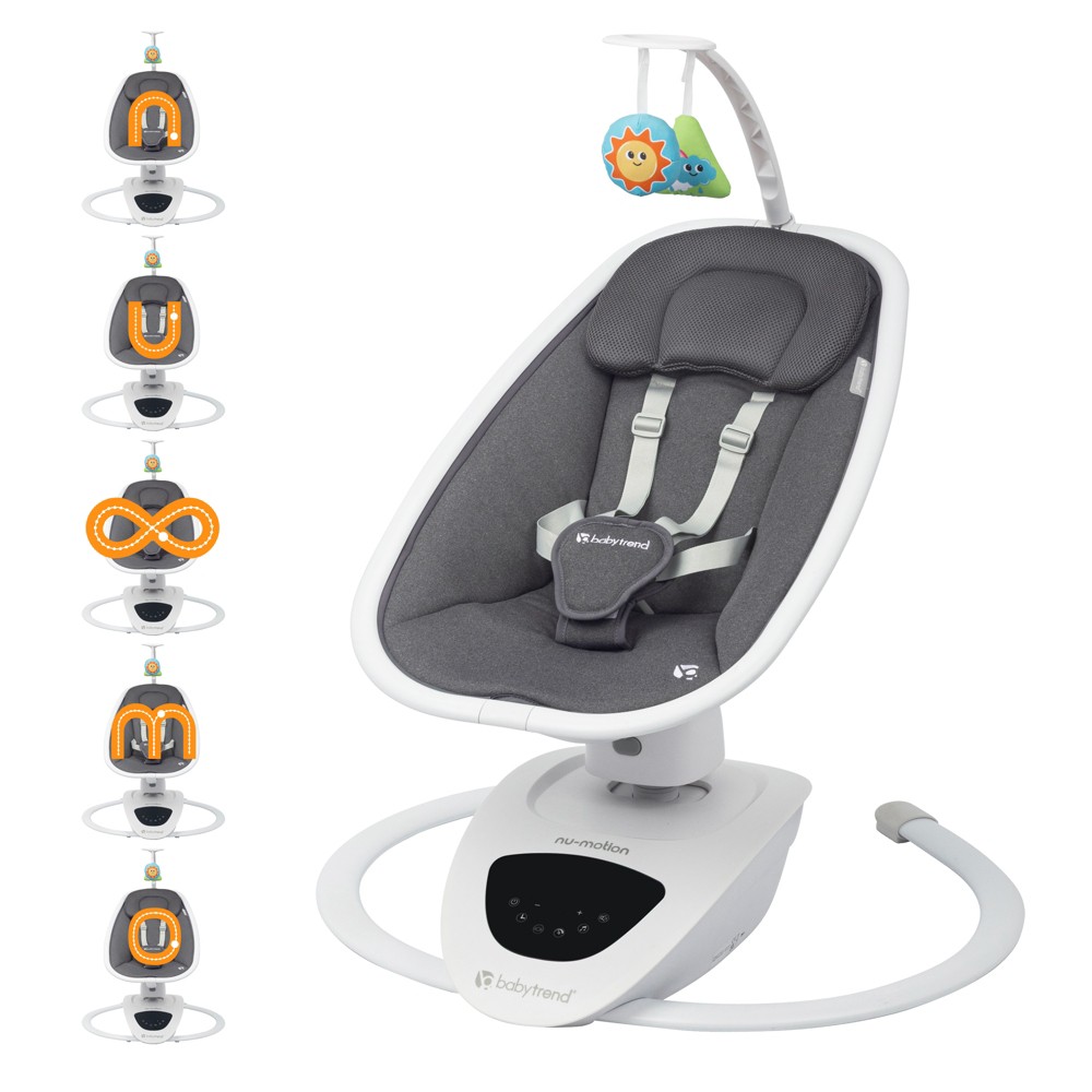 Baby Trend NuMotion Infinity Swing - Dash Gray: Adjustable Speed, Detachable Toy Bar, Reclining Seat, Electric, 5-Point Harness